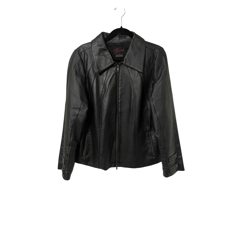 Torrid Size 1 Black Nappa Leather Double Zip Moto Jacket Size 14/16 Biker Chic - Picture 1 of 6